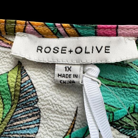 Rose + Olive Tank Top Womens 1X Multicolor Leaf Print Ruffle Strap Blouse NWT - Picture 2 of 16